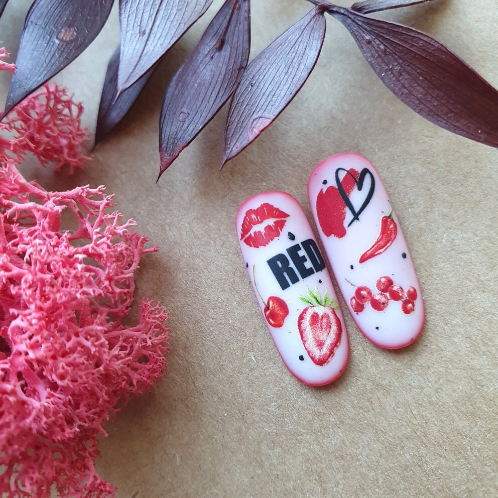 TM-1277 / Nail Decal 2D/ Floral / Poppy Flower/ Lips