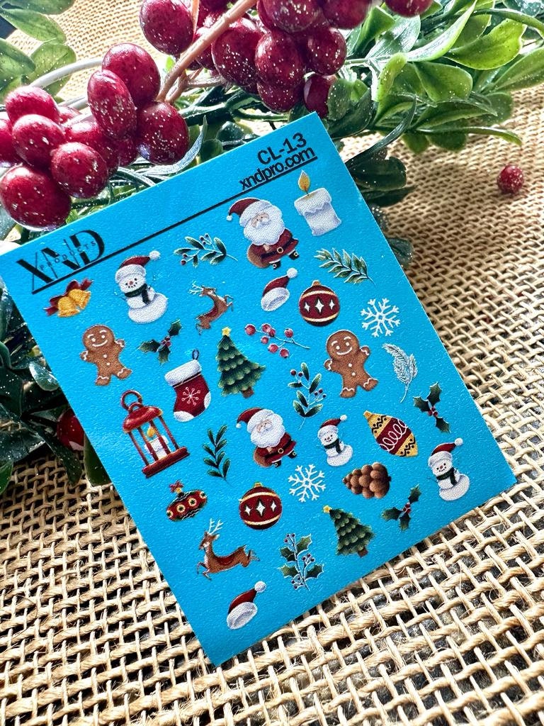 CL-13 / Nail Decal 2D /Christmas Nails / Gingerbread Man/ Snowman