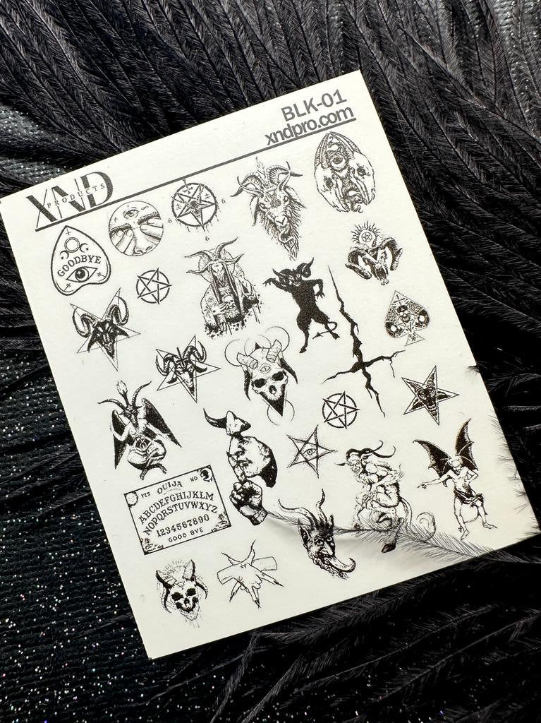 BLK-01 / Nail Decal 2D/ Lucifer/ Dark Nails/ Devil/ Ouija / Yule nails