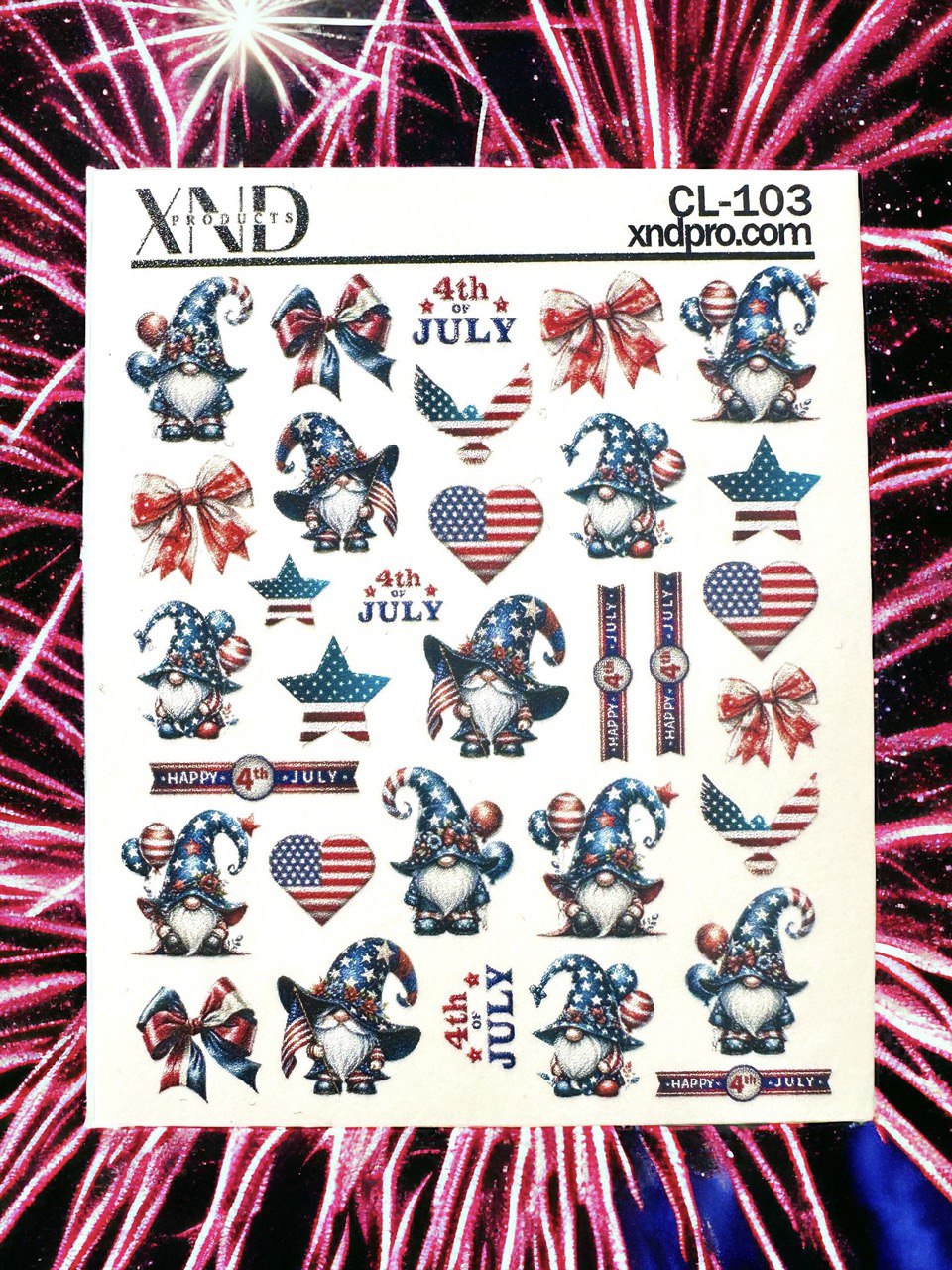 CL-103 / Nail Decal 2D / 4th of July nails / Independence Day / Gnomes/ USA