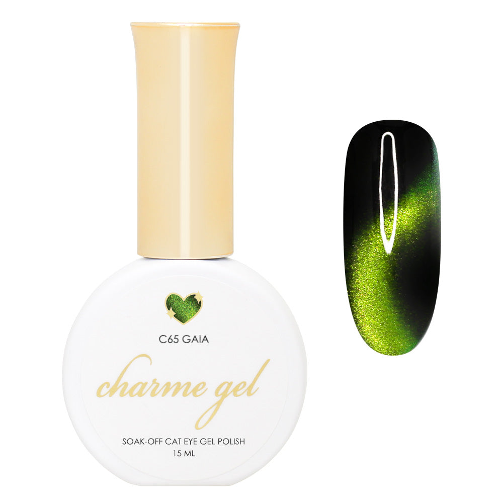 Charme Gel / Cat Eye C65 Gaia Lime Green Gold Polish Art